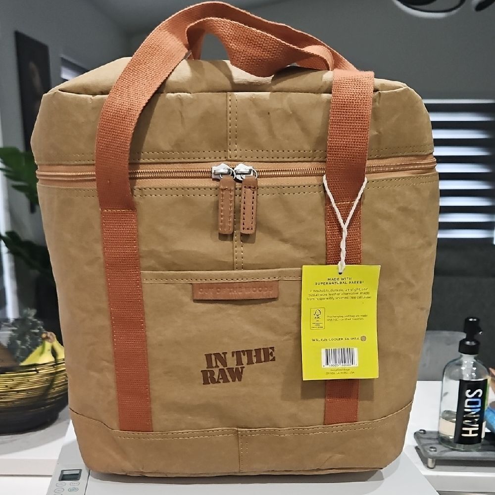 Tan Backpack with Orange Straps